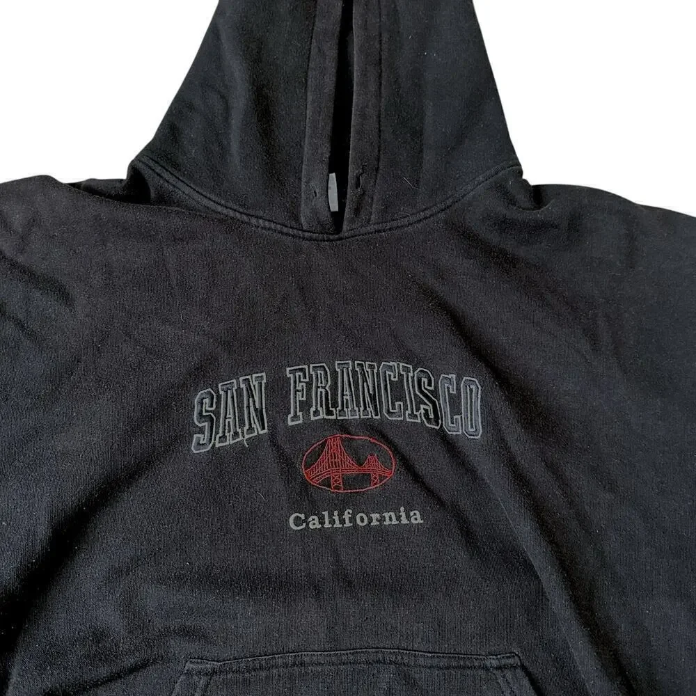 Vintage San francisco aged Black cotton unisex hoodie pullover sweater size L